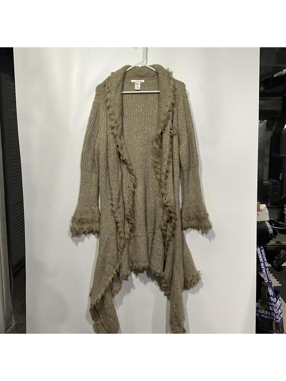 K. Jordan Women's Knit Cardigan Sweater with Faux Fur Trim, Medium